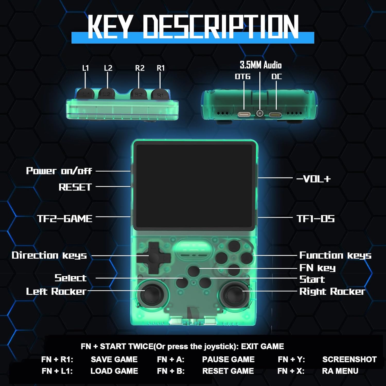 Asli Global Xretro Engine 3.5 Xretro Handheld Game Console With Linux System 128GB | Green Asli Global Xretro Engine 3.5 Xretro Handheld Game Console With Linux System 128GB | Green